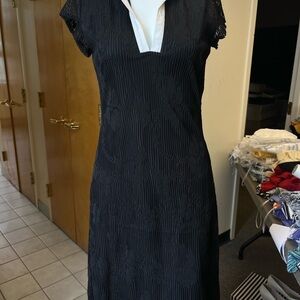 Newport Black and White Sheath Dress V-Neck Short Sleeve